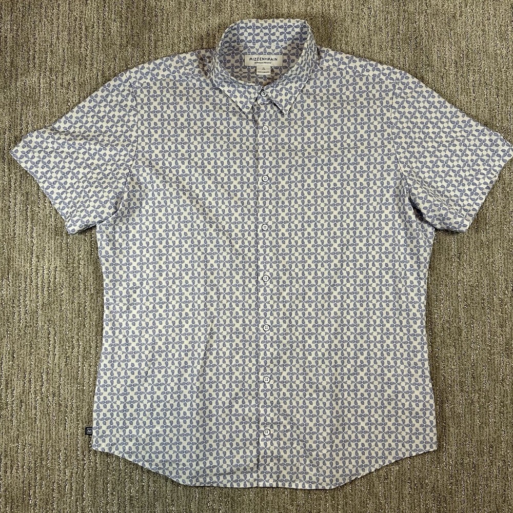 Mizzen+Main Shirt Mens XL Blue Paisley AOP Performance Stretch Button Up Casual